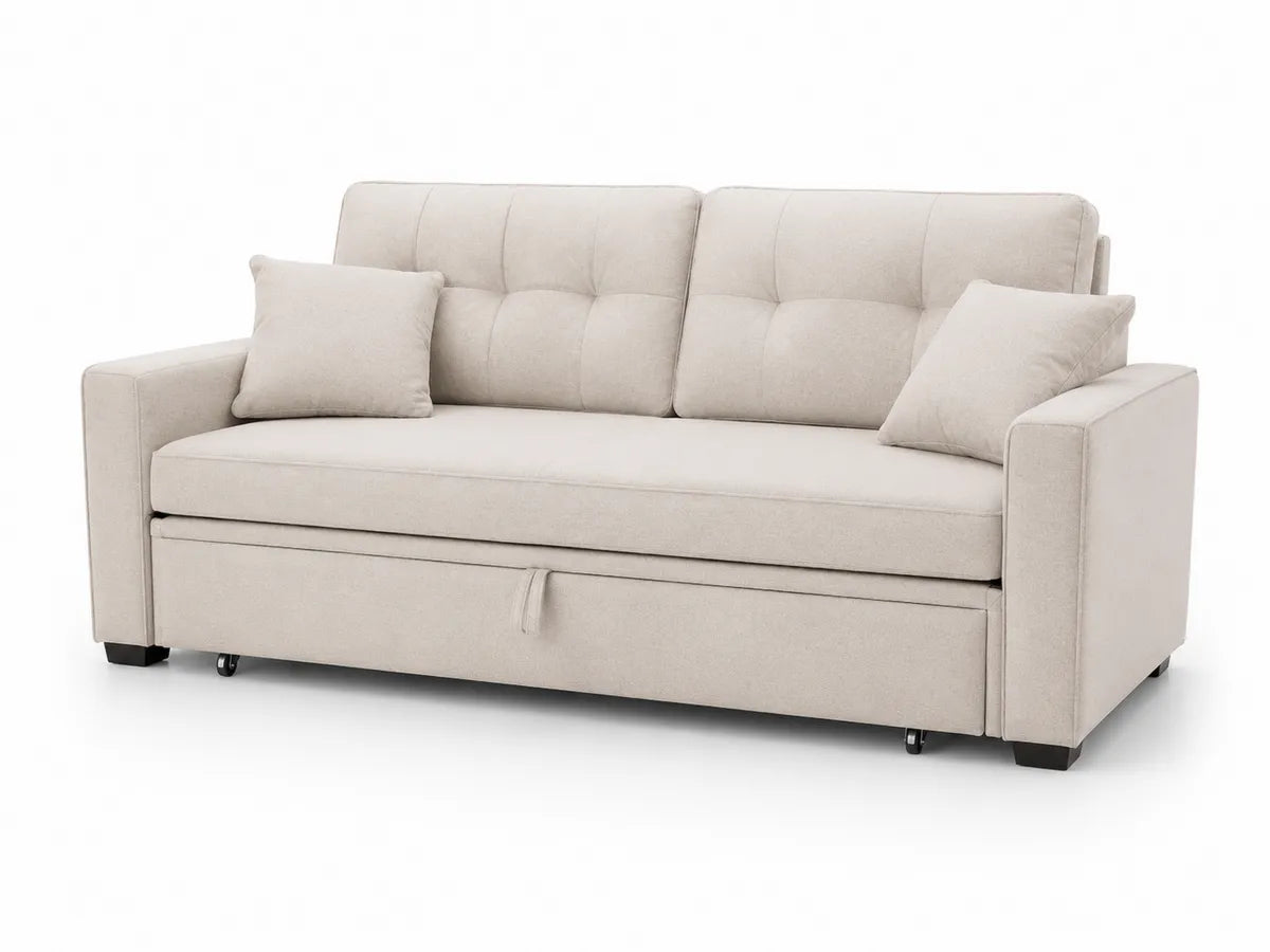 Kremowa rozkładana sofa z tkaniny poliestrowej 200x90x85 cm