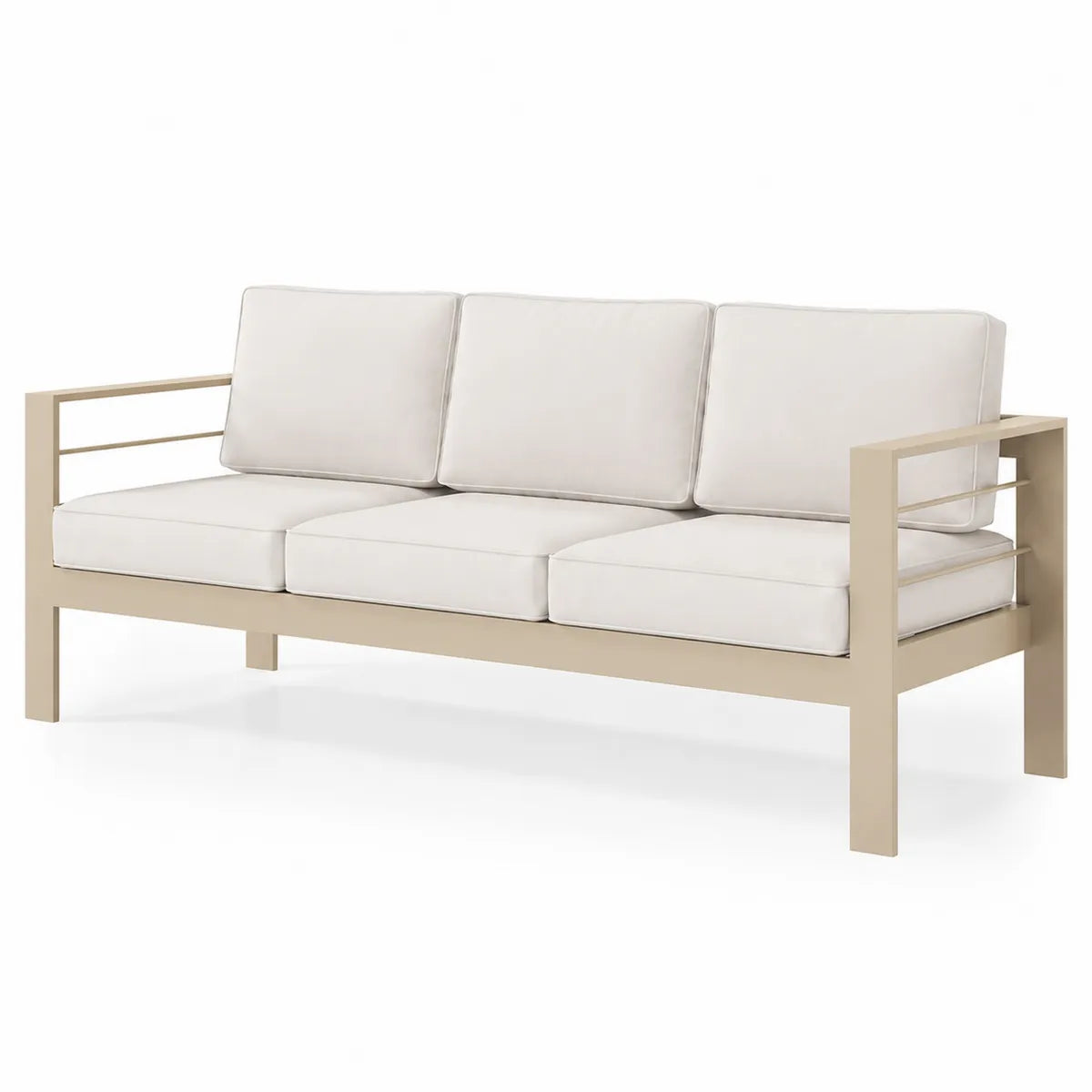 Kremowa sofa aluminiowa z poduszkami