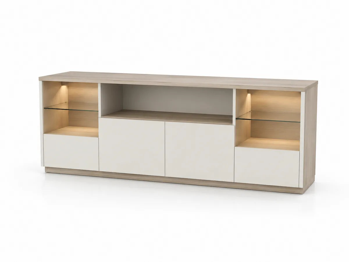 Szafka RTV z półkami z MDF i szkła hartowanego, 180x40x60 cm