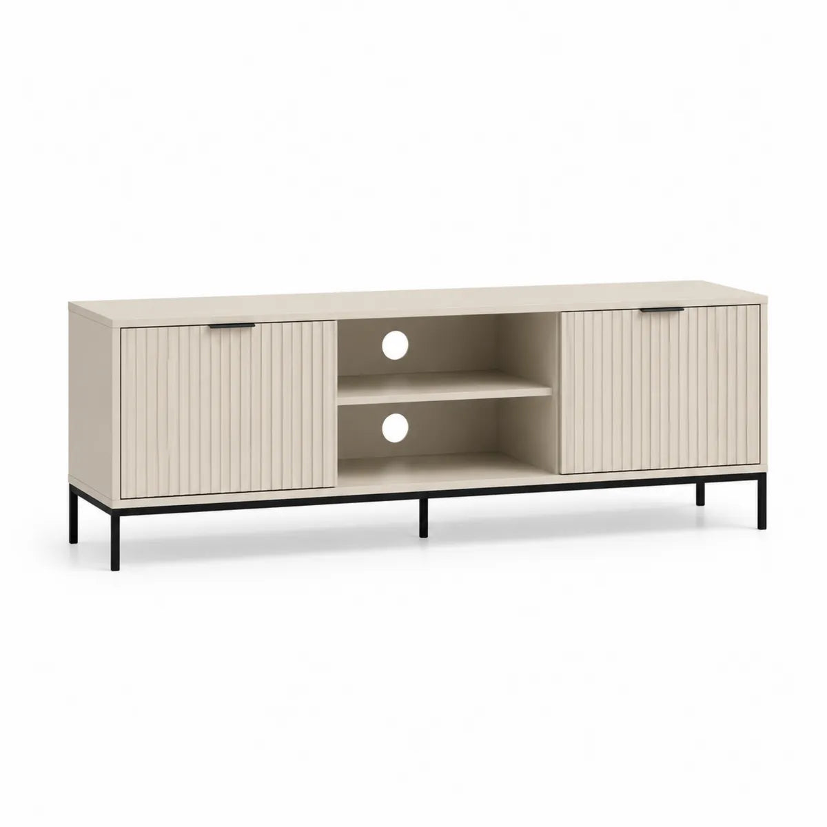 Szafka RTV MDF beżowa z półkami i stalowym stelażem 160x40x50 cm