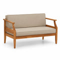 Sofa drewniana z poduszkami beżowa 122x65x77 cm