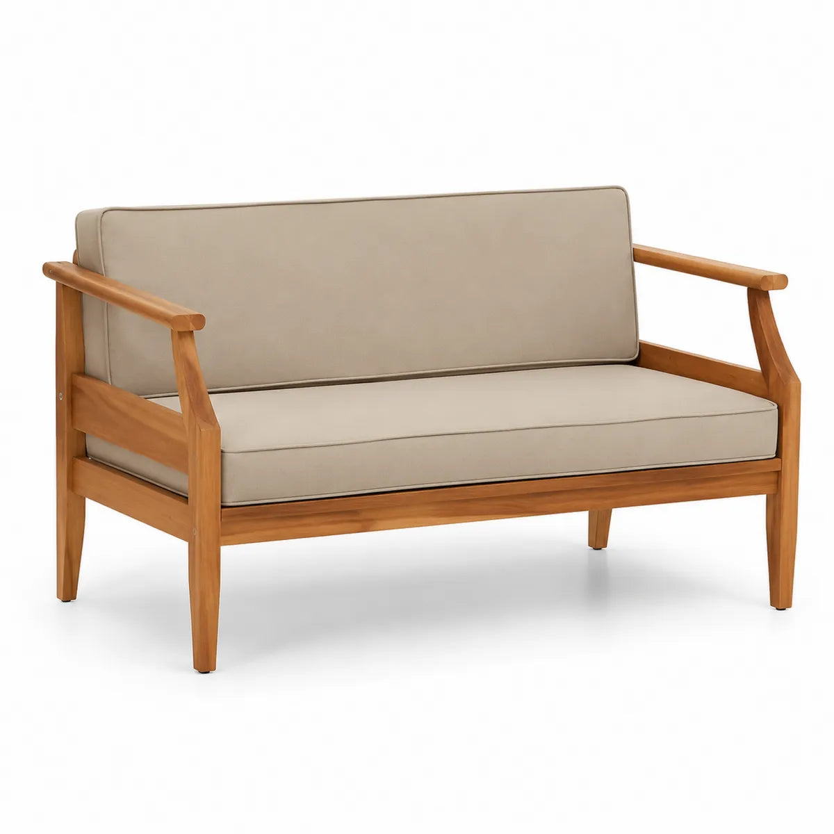 Sofa drewniana z poduszkami beżowa 122x65x77 cm