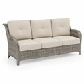 Sofa trzyosobowa z technorattanu szara z beżowymi poduszkami 210 cm